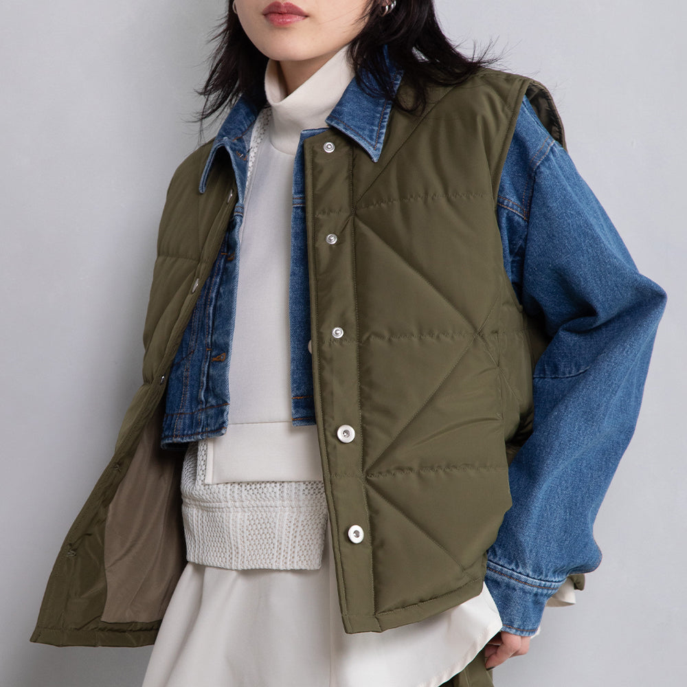 2Way Quilted Vest×Denim Jacket