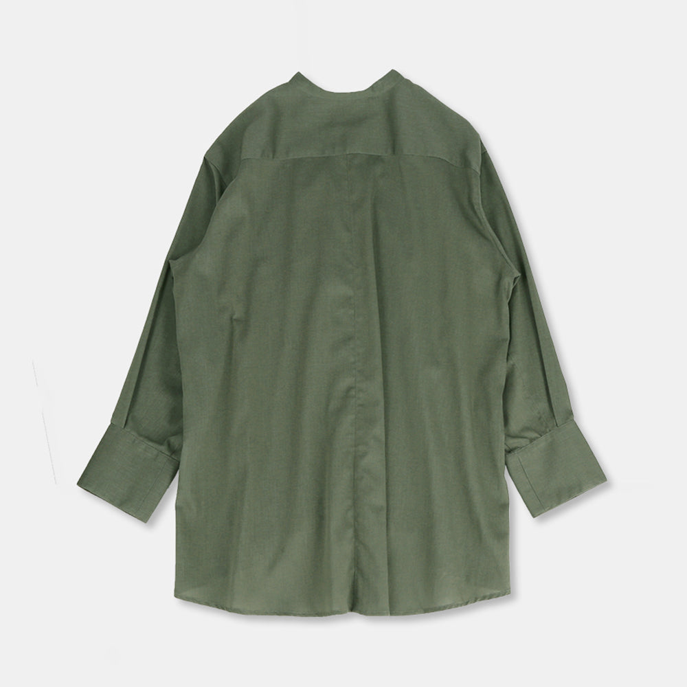 Band collar blouse with flammable voile lace