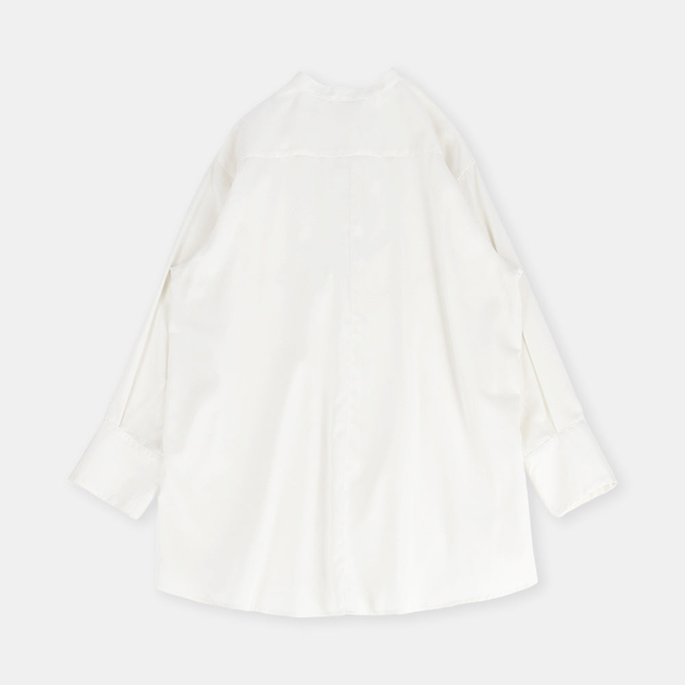 Band collar blouse with flammable voile lace