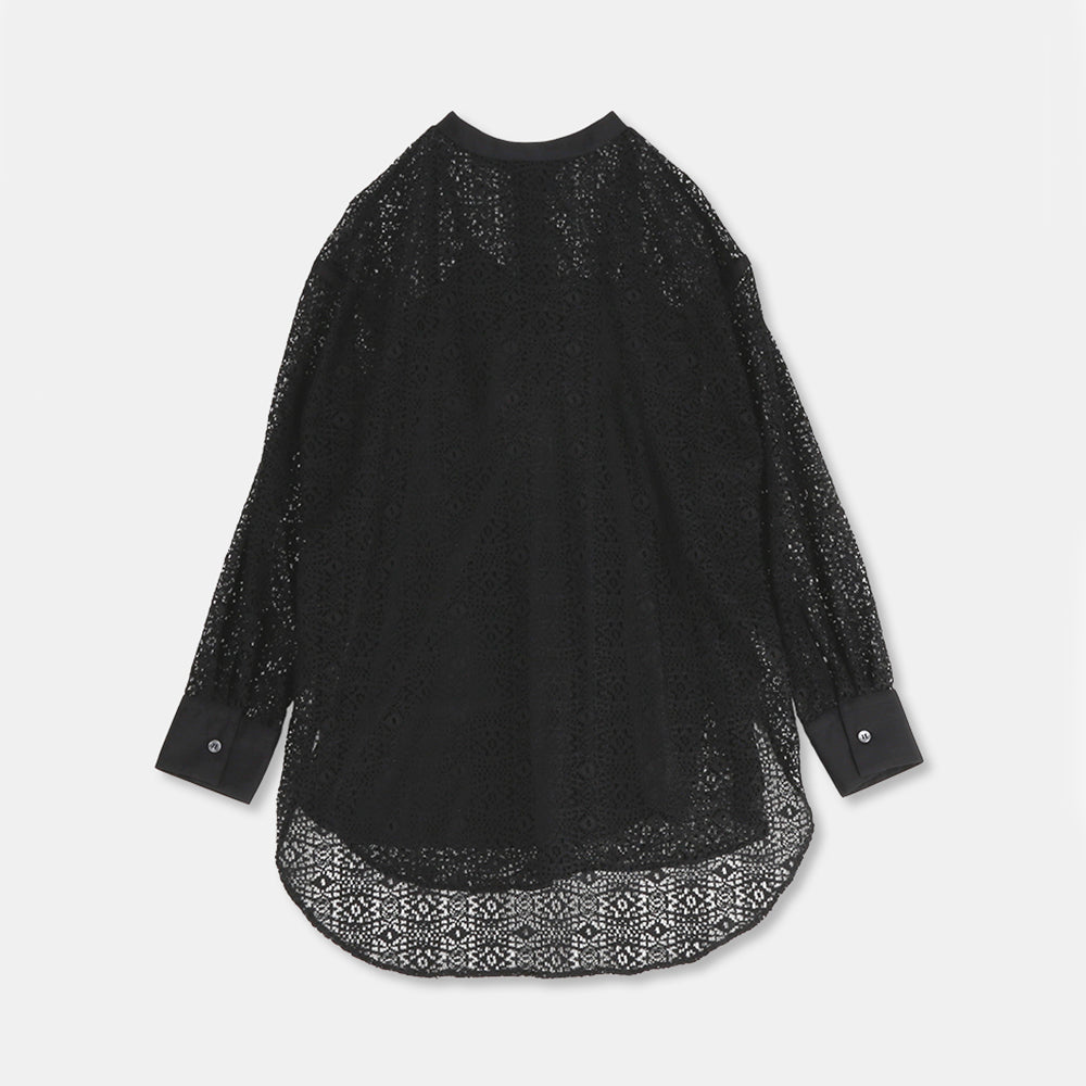Layered band collar blouse with raschel lace