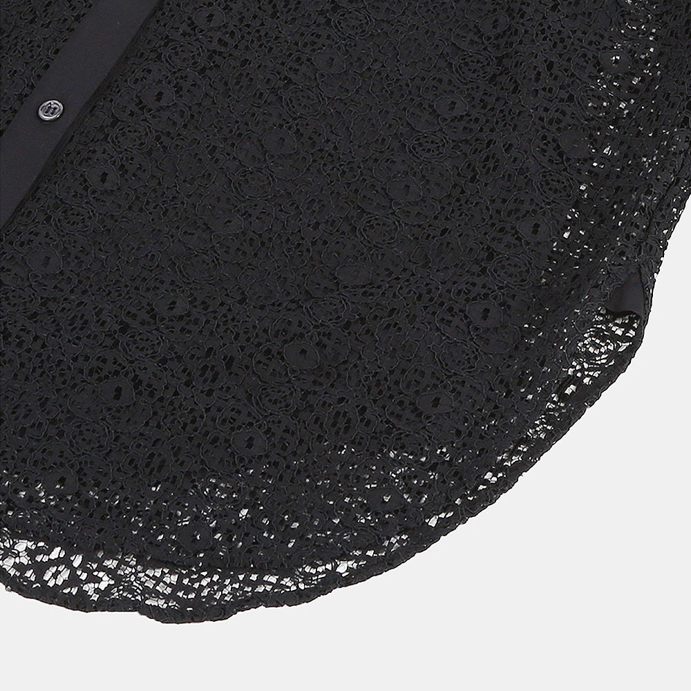 Layered band collar blouse with raschel lace