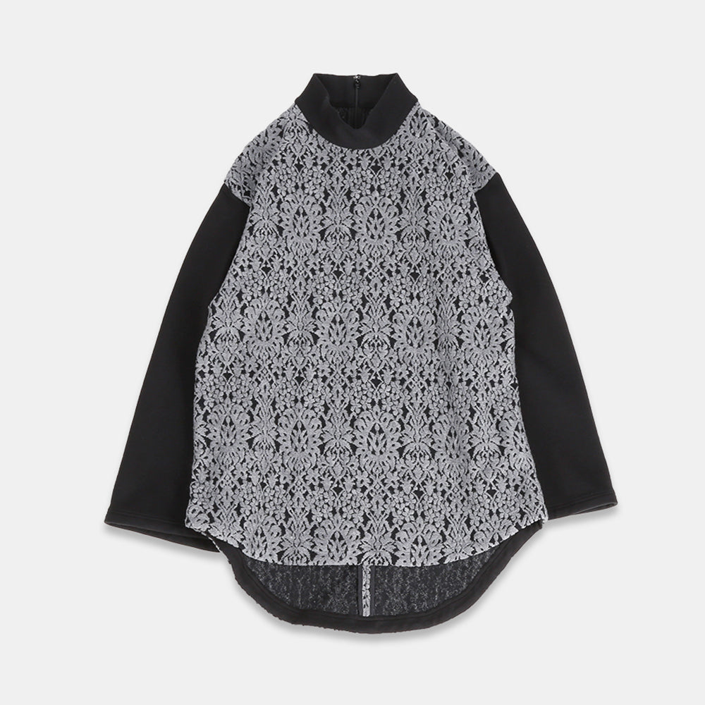 High neck pullover with tapestry pattern lace
