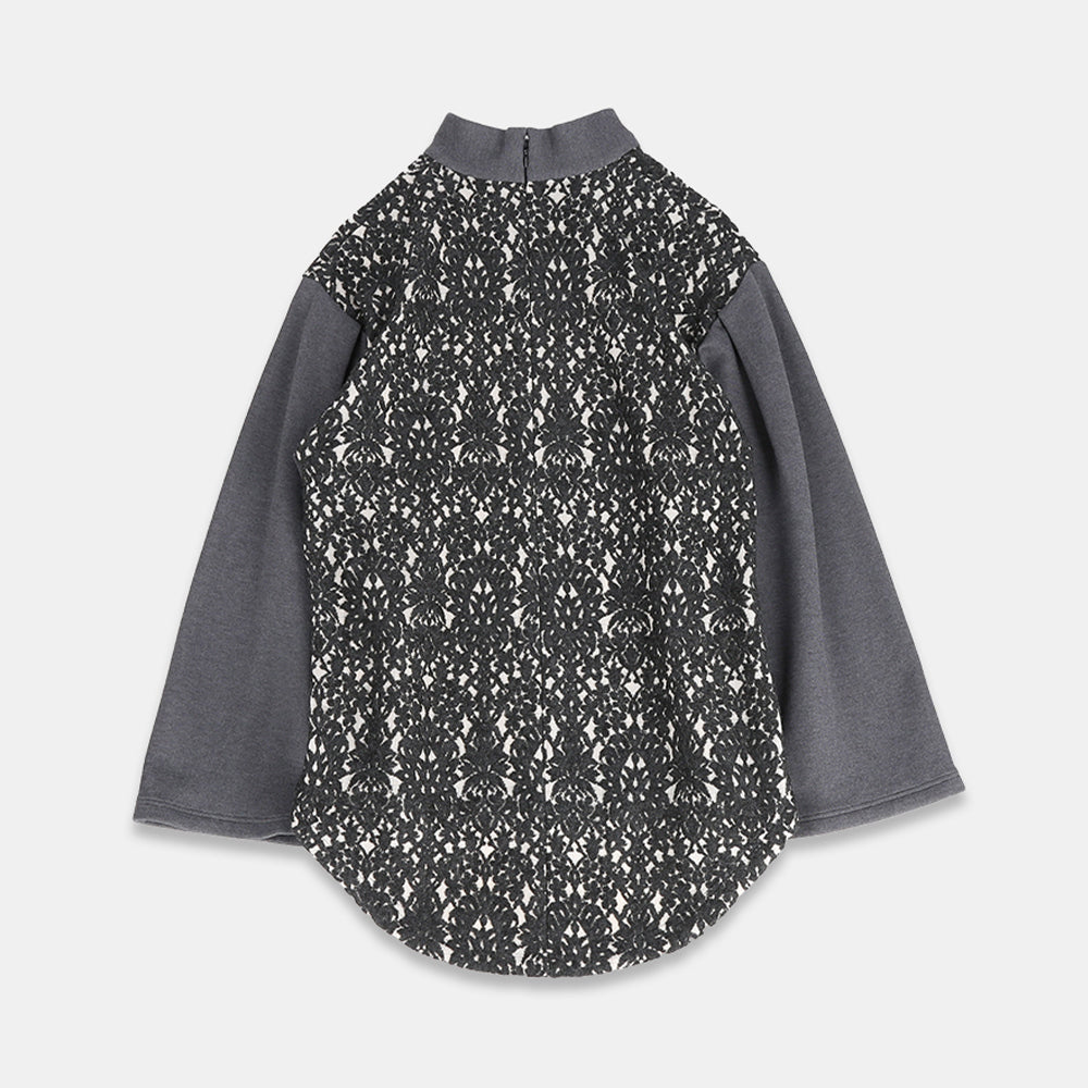 High neck pullover with tapestry pattern lace