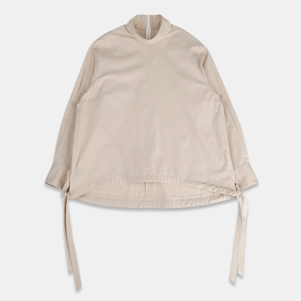 High neck pullover blouse in broad stretch