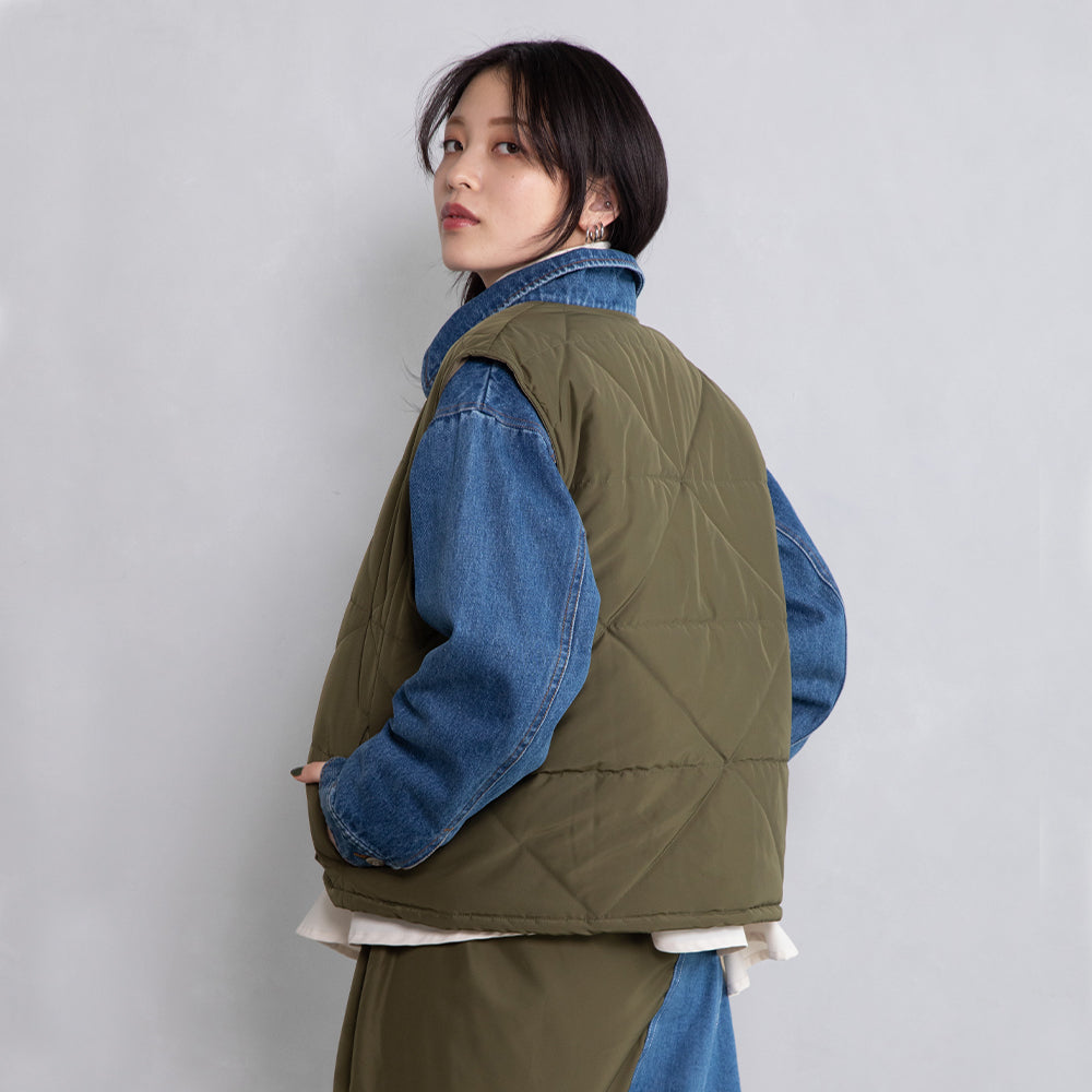 2Way Quilted Vest×Denim Jacket